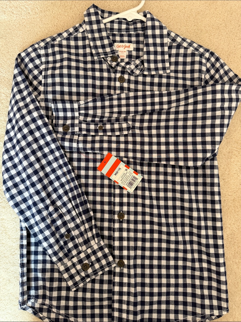 Cat & Jack Gingham Button Down Shirt in Blue & White Size Medium NWT